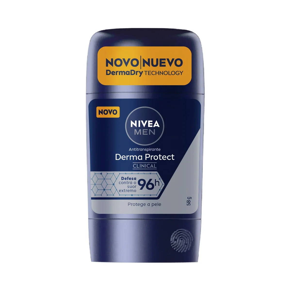 NIVEA MEN Desodorante Antitranspirante Stick Derma Protect Clinical 58g, Defesa Intensa 96h, Controle de Suor Extremo, Toque Suave, Protege a Pele