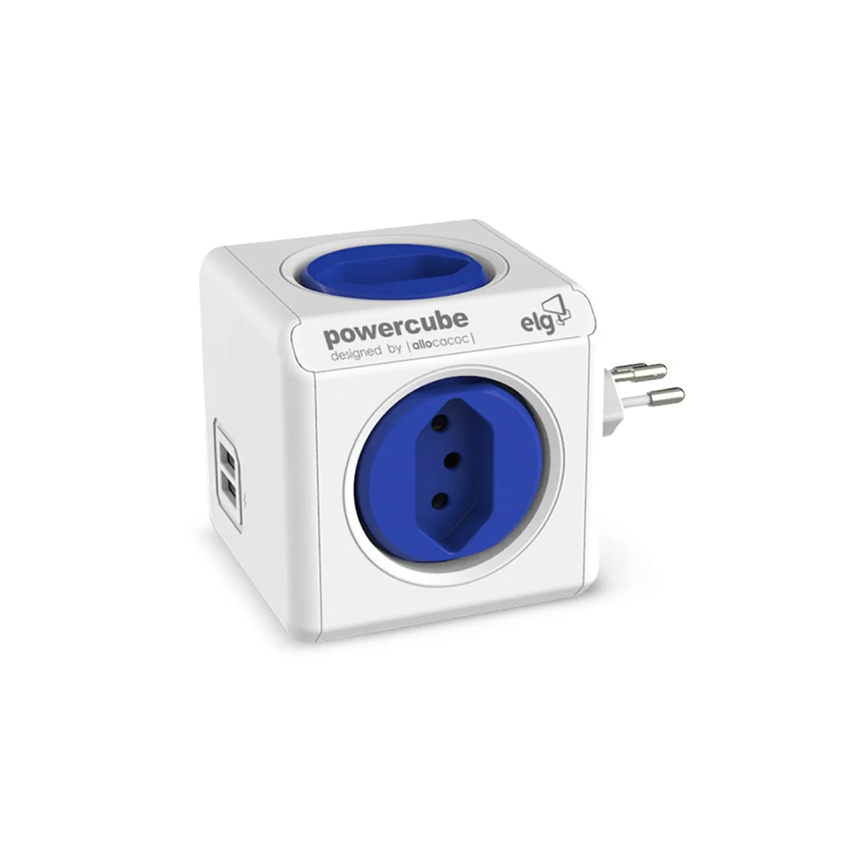 ELG, PWC-R4U, PowerCube USB, Filtro de Linha, Multiplicador 4 Tomadas Bivolt com 2 Portas USB 2.4A, Disjuntor Integrado de 10A, Branco e Azul