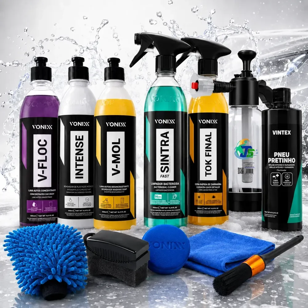 Kit Lavagem V-floc V-mol Intense Sintra Cera Pneu Pretinho