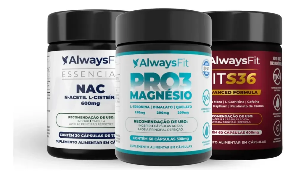 Kit Desintoxique Da Alwaysfit Pro3magnésio + Nac E Fits36 Sem Sabor