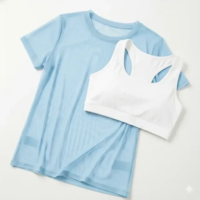 Blusa Feminina Transparente Tule Manga Curta Camiseta Fitnes