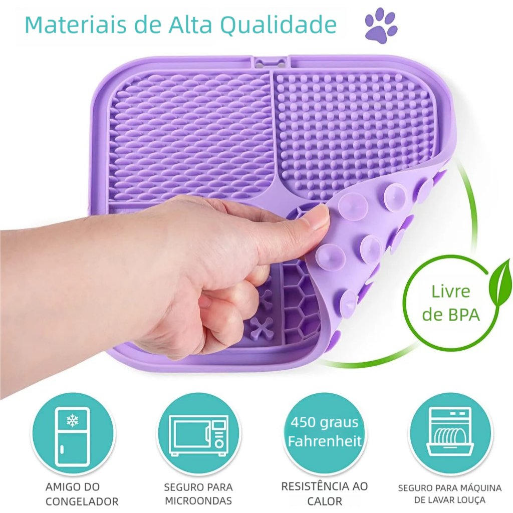 Comedouro Lento Pet – Tapete de Lamber, Reduz Stress e Evita Bagunça
