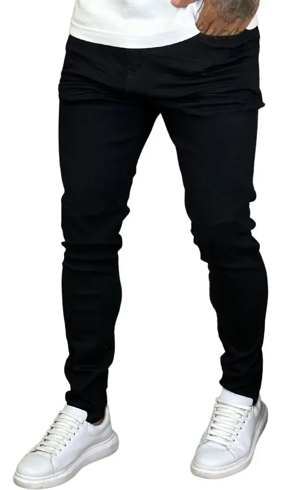 Calça Skinny Preta Masculina Jeans Com Elastano Lycra Preto 44