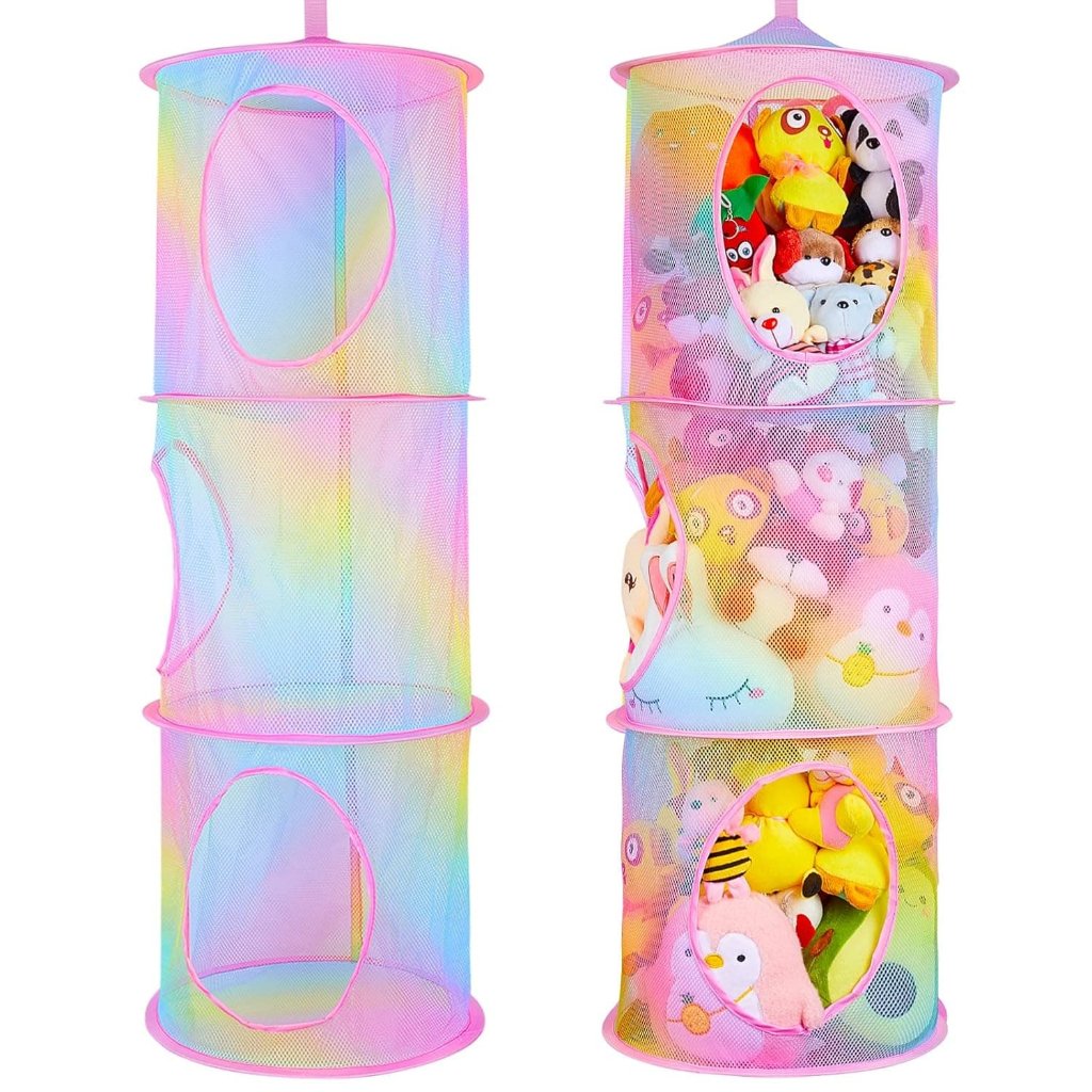 Brinquedo de pelúcia pendurado caixa de armazenamento-armazenamento rosa colorido três camadas