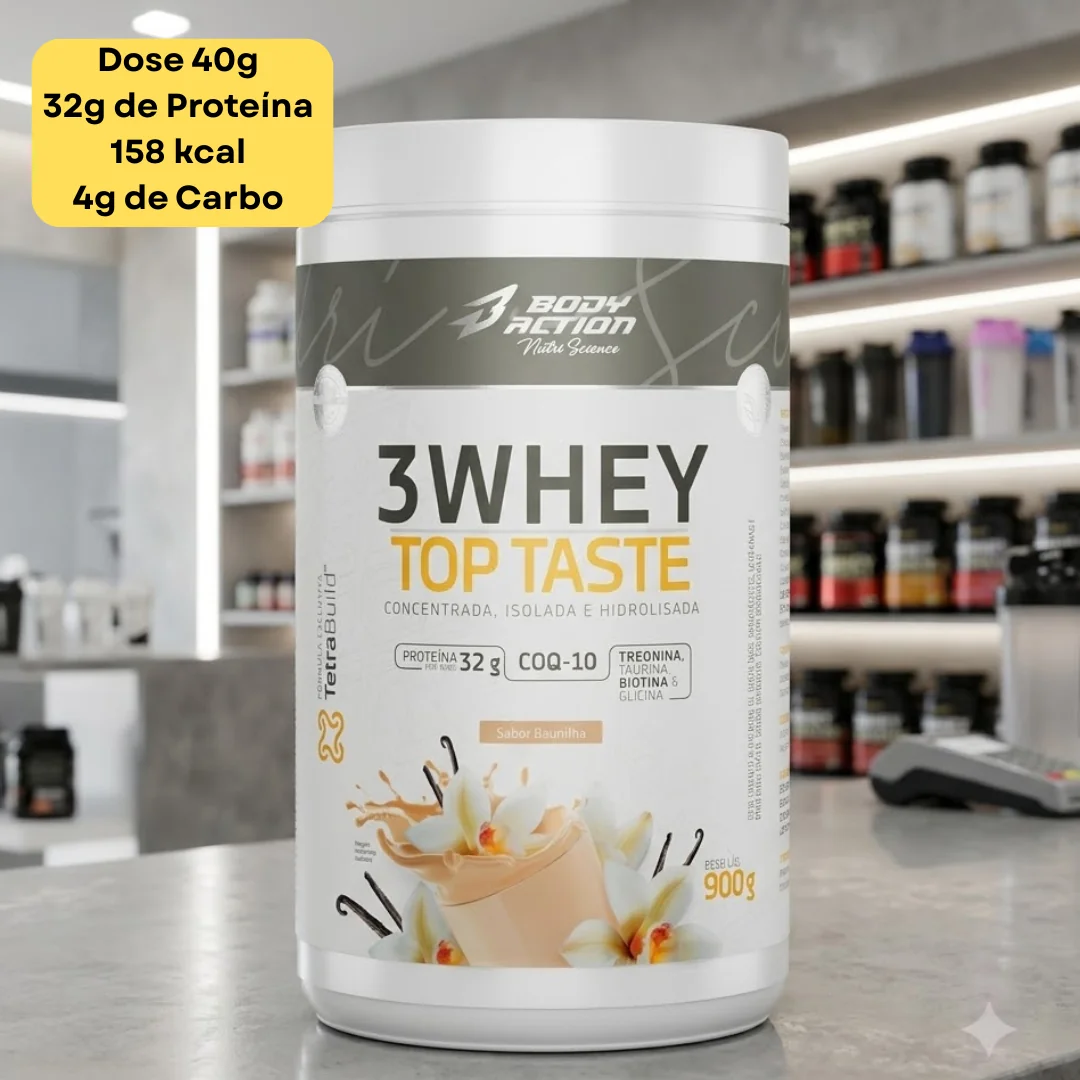 3 Whey Top Taste 900g Sabor Baunilha Bodyaction