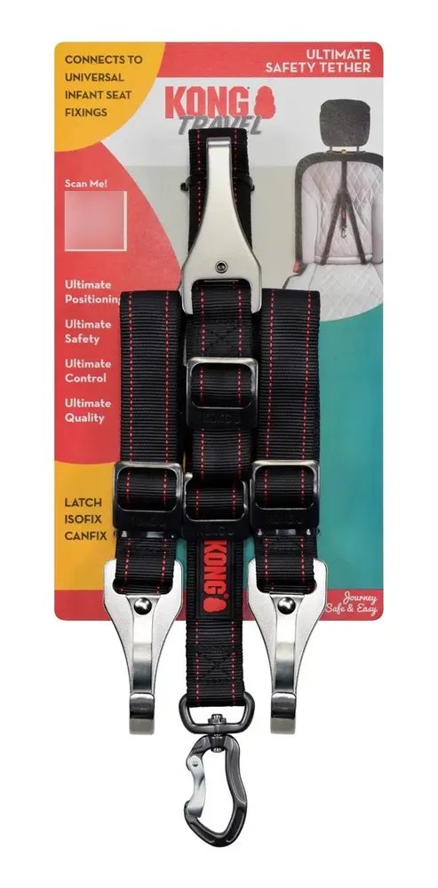 Cinto de Segurança para Cachorro Kong Isofix Preto Ajustável e Lavável