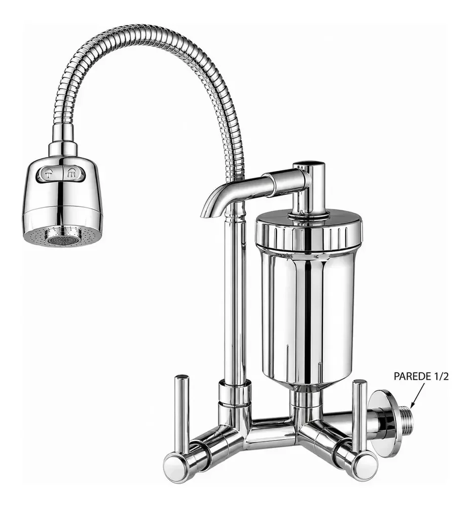 Torneira Com Filtro Com Purificador de Agua Gourmet Tubo Flexível e Bica Movel De 1/4 Volta Cromada A Mais Vendida Cromado Brilhante