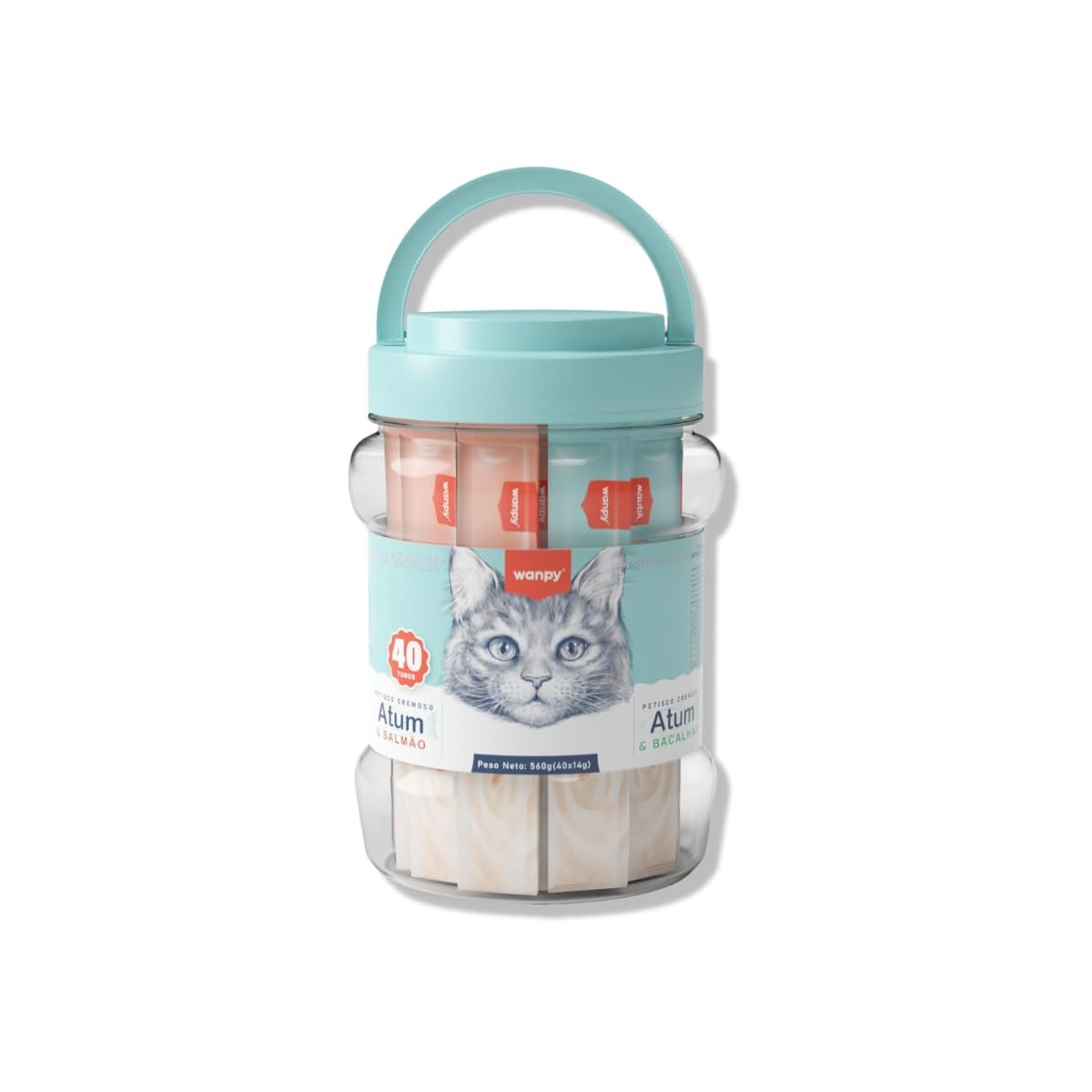 Wanpy/Truly Creamy Petisco Cremoso para Gatos, 40 Sachês, 560g, Atum e Salmão + Atum e Bacalhau