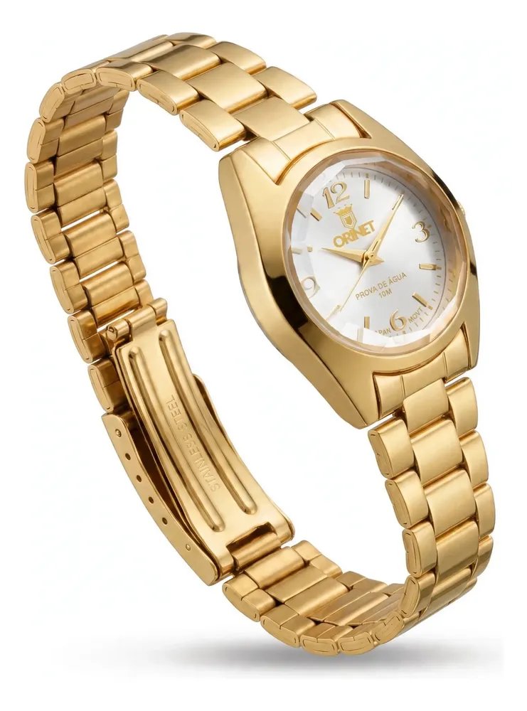 Relógio Feminino Orinet Original A Prova D Agua Luxo Gw Dourado Branco