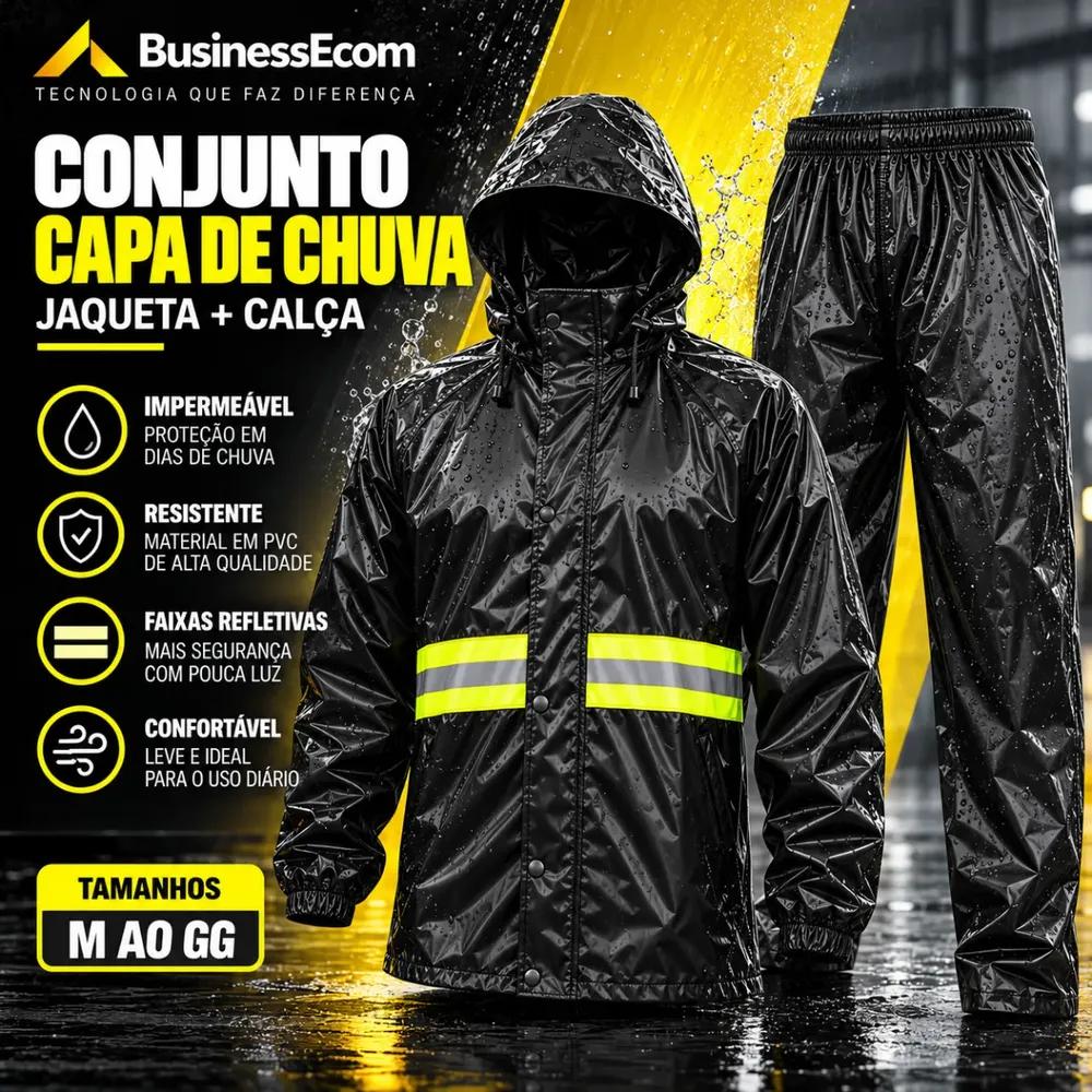 Capa De Chuva Motoqueiro Motoboy Moto Conjunto Impermeável Preto G