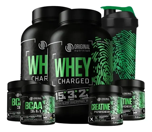 Kit 2x Whey Charged + 2x Creatina + 2x Bcaa + Shaker