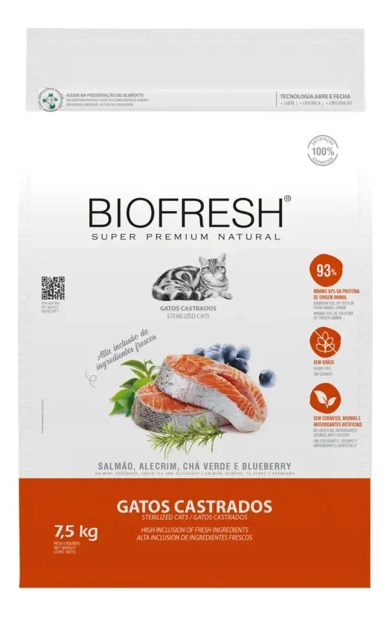 Ração Biofresh Super Premium Gato Castrado Adulto Sabor Salmão 7,5kg