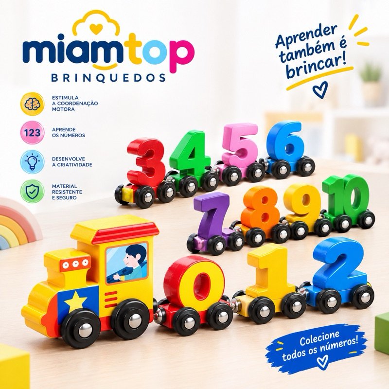 Kit12 Jogo Brinquedos Educativos sensoriais De Numeros Madeira Colorido Brinquedo-Montessori Bebes Brinquedo Trem Magnet