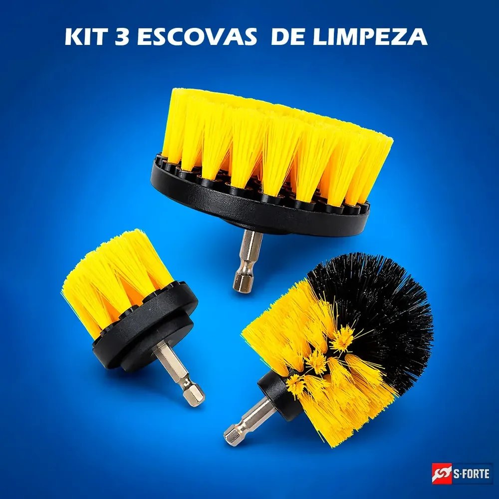 Kit Escovas Rotativas Para Furadeira com 3 Peças de Nylon Para Limpeza Pesada