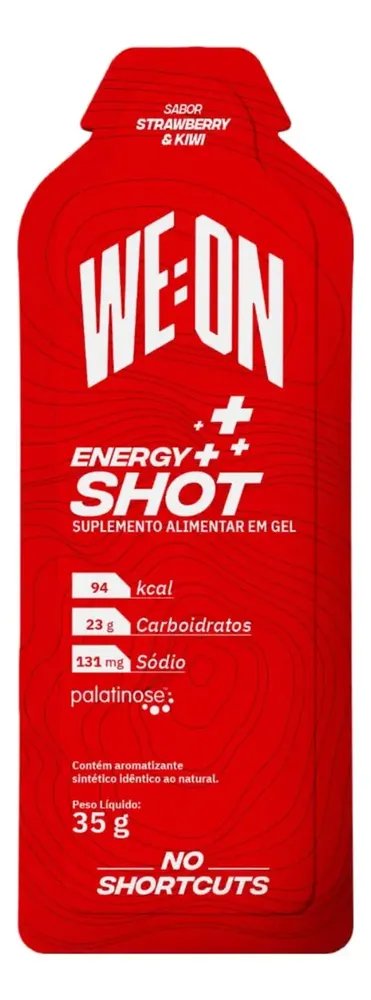 Gel Carbo Carboidrato Energy Shot We:On Morango Kiwi Caixa 10 Sachês Corrida Bike