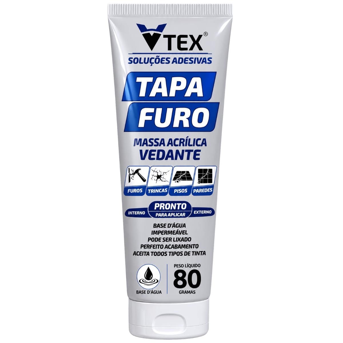 Massa para Tapar Furo de Parede secagem rápida e eficiente VTEX 80G BRANCO