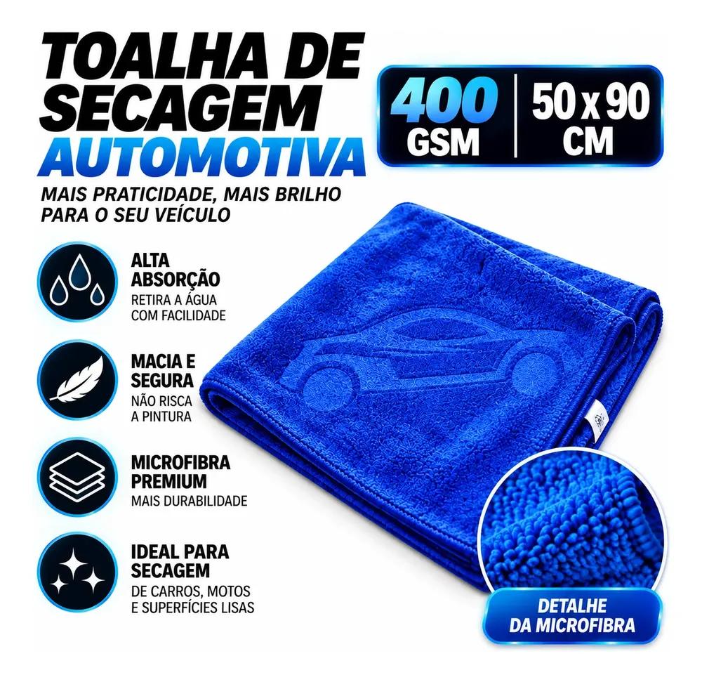 Toalha Para Secagem De Carro Automotiva 400gsm 50x90 Azul