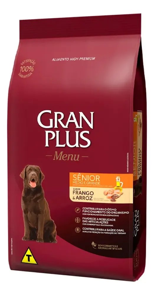 Ração Seca Gran Plus Menu Cães Sênior Médio/Grande Frango Arroz 15kg