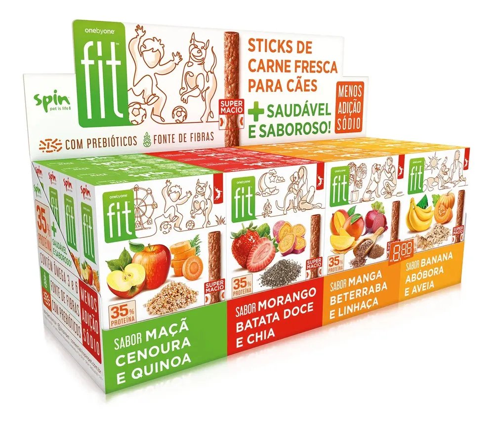 Kit 16un Petisco Super Macio Cães Spin Fit 4 Sabores