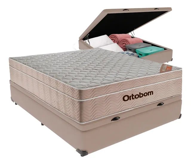 Cama Box Baú E Colchão Airtech Molas Ensacadas Casal Ortobom