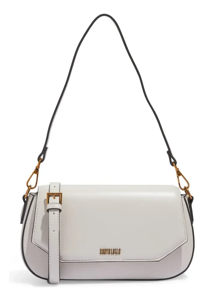 Bolsa Santa Lolla Flap Bag Média Estruturada Alça Dupla Soft Vanilla Liso Dourado Da Cor Da Bolsa