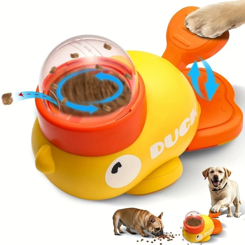 Brinquedo Interativo Pato Dispensador de Ração Alimentador Tigela Lenta Divertida Para Cães e Gatos Petiscos Ração