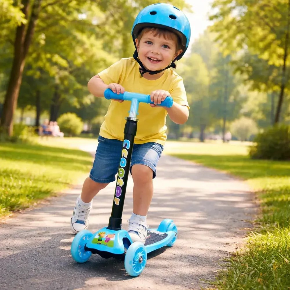 Patinete Infantil 3 Rodas De Led Dobrável Scooter Crianças Azul