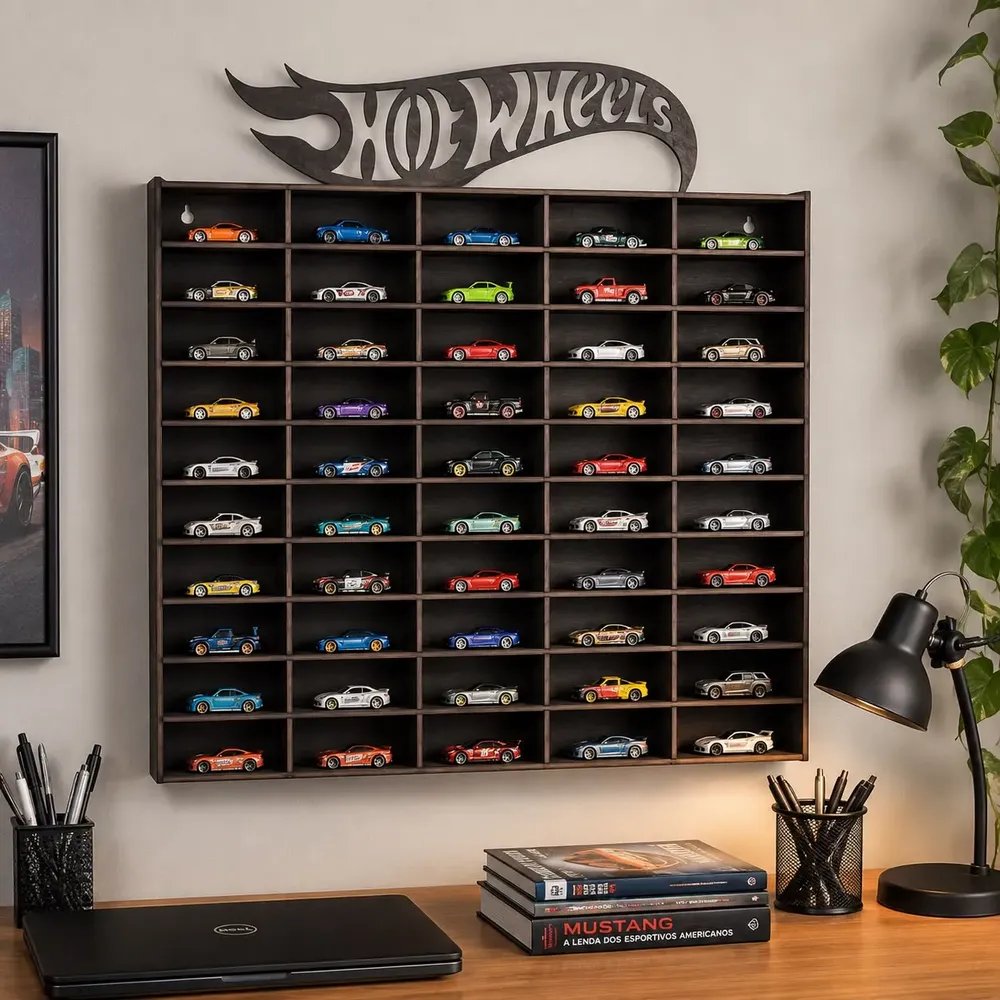 Expositor Para 50 Carrinhos Hot Weels Prateleira Brinquedo Mdf