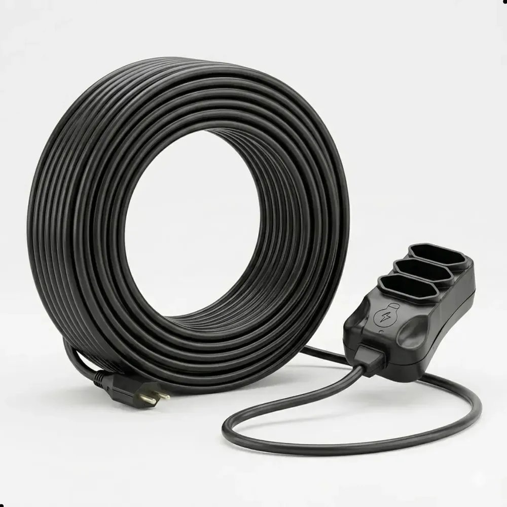 Extensão Elétrica 30 Metros Reforçada 3 Tomadas Cabo Resistente 10a 20a Bivolt Uso Profissional Residencial Obra Alta Durabilidade