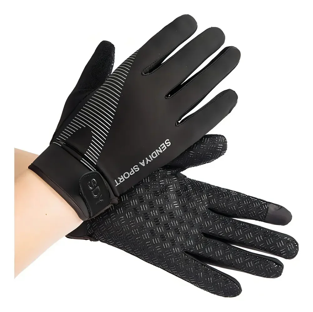 Luva Ciclismo Mtb Dedo Longo Touch Screen Anti-deslizante Cor Preta