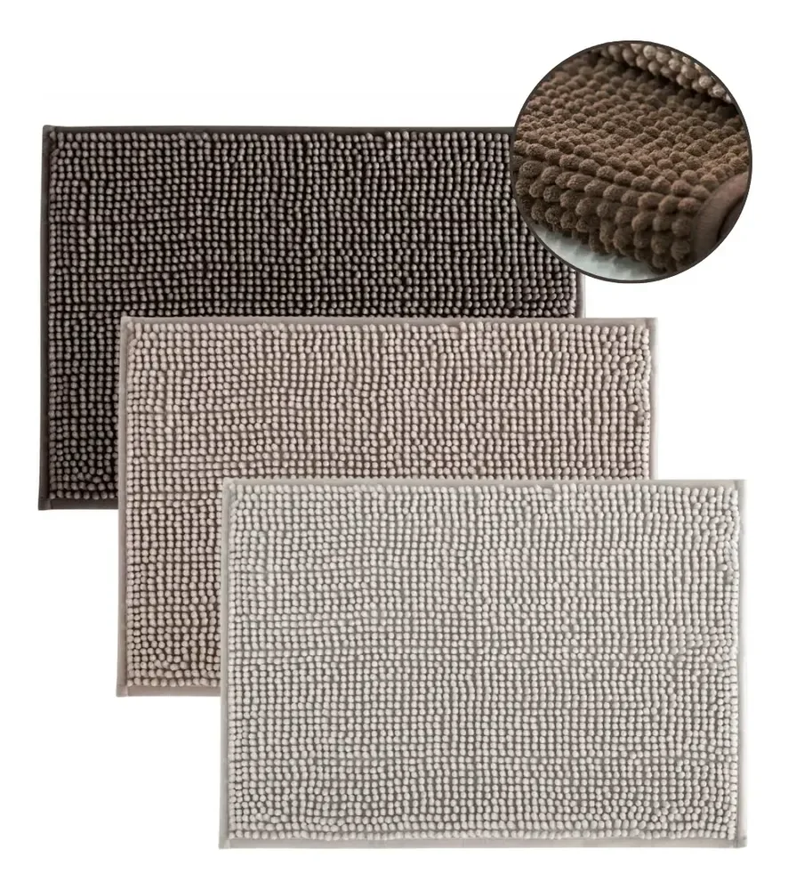 Kit 3 Tapetes De Banheiro Microfibra Bolinha Antiderrepante Cor Sortido