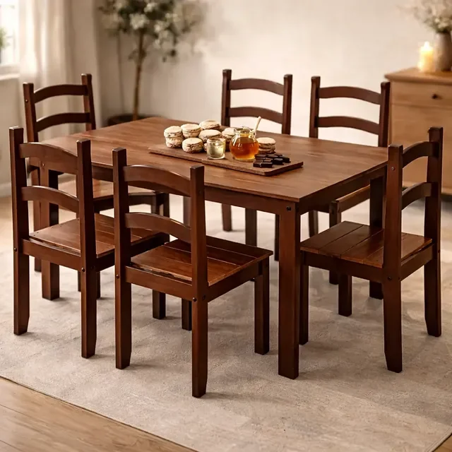 Conjunto Mesa Jantar E 6 Cadeiras Madeira Rústico De Montar