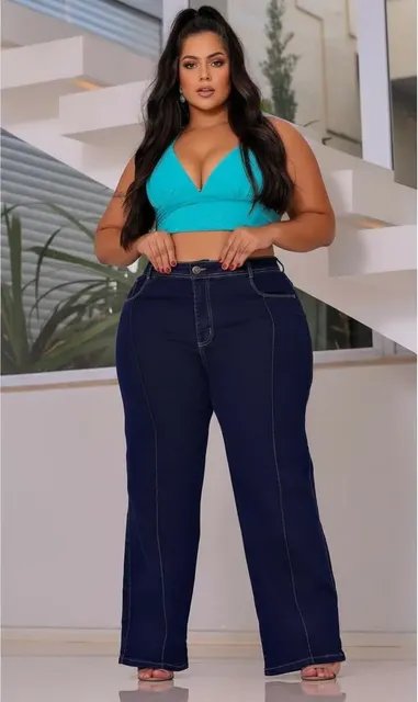 Calça Jeans Plus Size Wid Leg Do 46 Ao 54