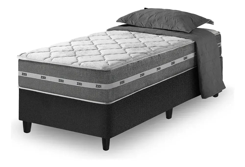 Cama Box Solteiro + Colchão Molas Ensacadas Zidi Miami 88cm