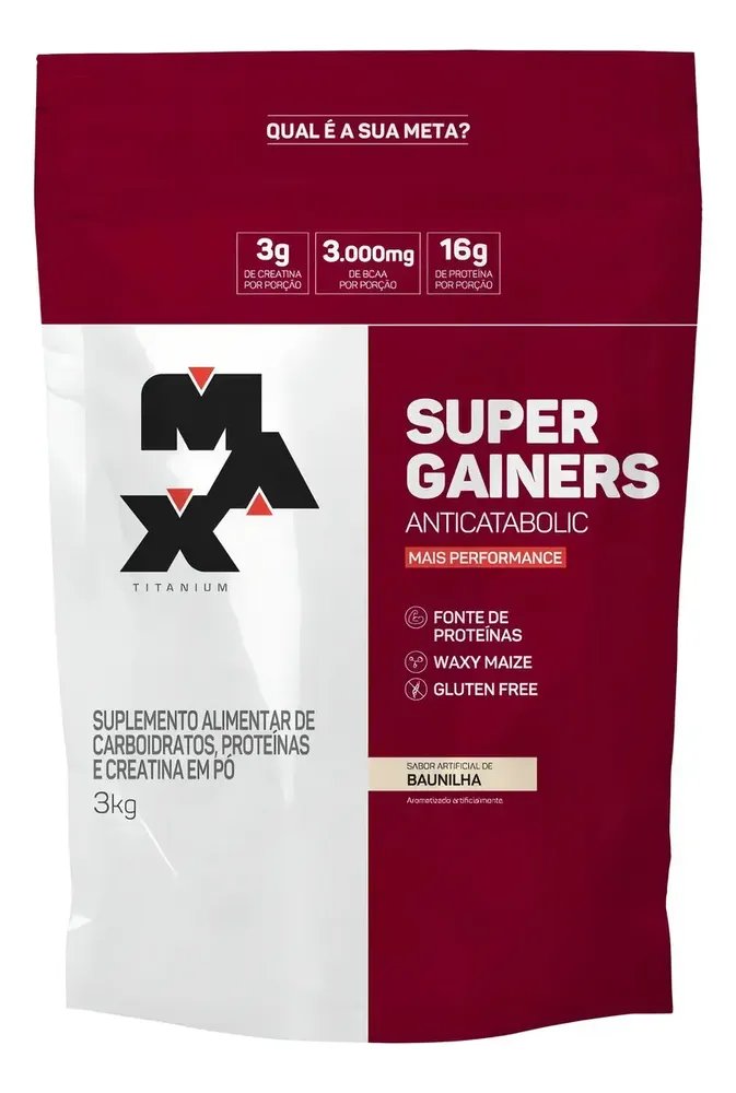 Hipercalórico 3kg Super Gainers Max Titanium Baunilha Alto Valor Calórico