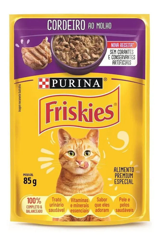 Ração Úmida PURINA FRISKIES para Gatos Adultos Cordeiro ao molho 85g - com 15 unidades
