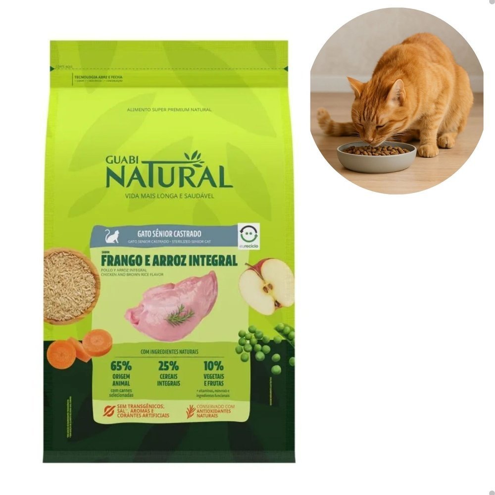 Ração Guabi Natural Gatos Sênior Castrados Frango e Arroz Integral  7.5kg