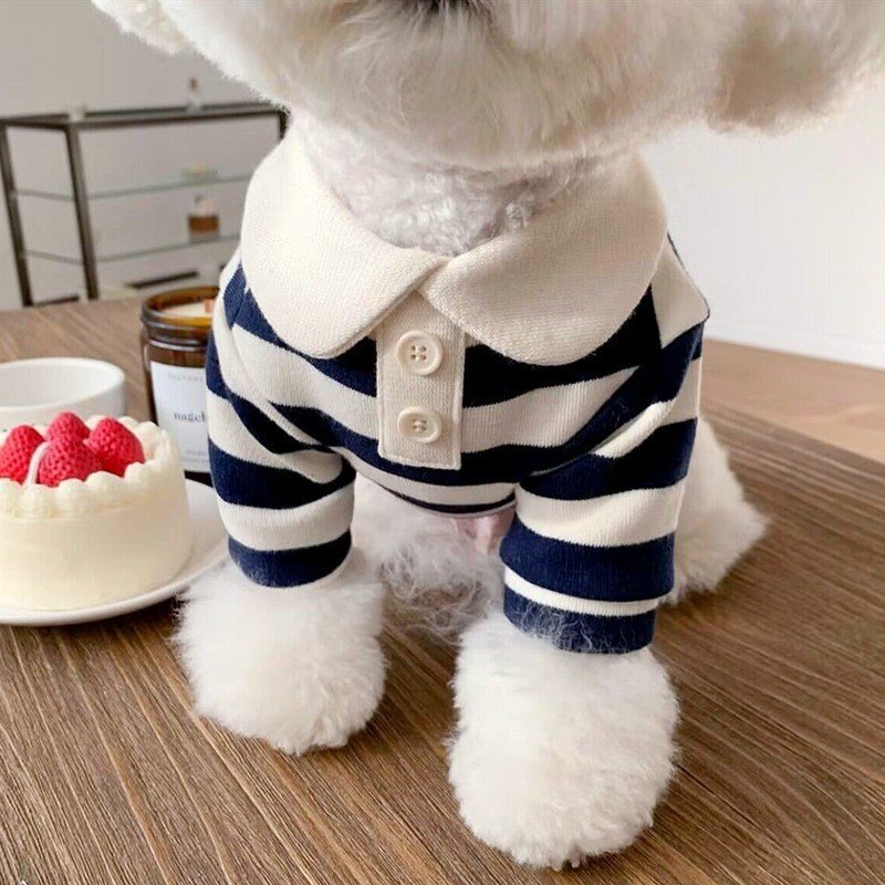 Camisa Polo Fina Para Cachorro E Gato , Camiseta Listrada Com Gola Redonda , Casaco De Duas Pernas , Roupas Animais De E