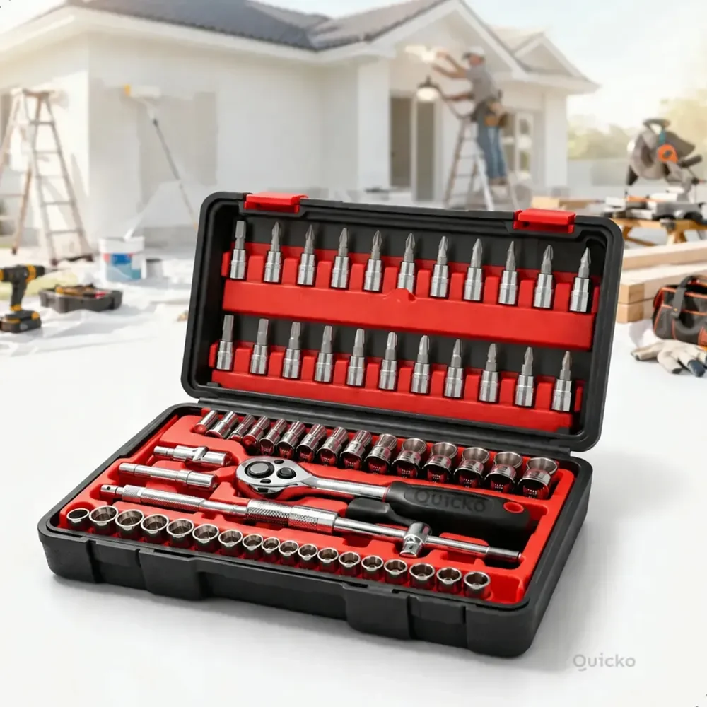 Kit Chaves Ferramentas Jogo Fenda Philips Catraca Soquete Allen 46 Peças Com Maleta Completa Manual Ideal Mecânico Manutenção Casa Carro Profissional Resistente Portátil Compacto Quicko Vermelho