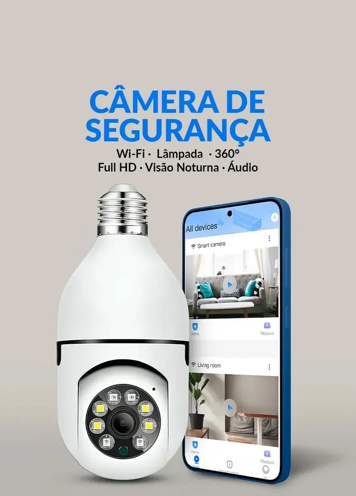 Câmera de Segurança Lâmpada Raytechno Wi-Fi Full HD 1080p para Monitoramento 360°