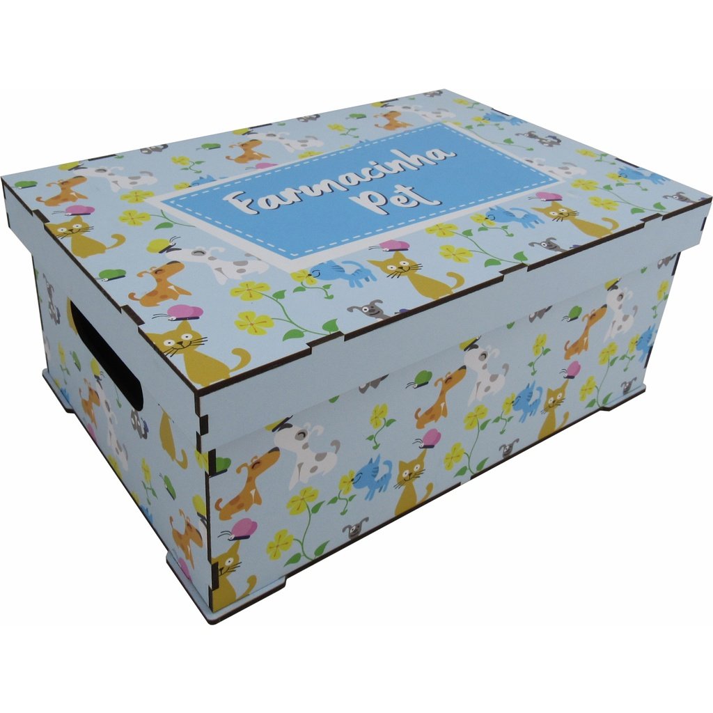 Caixa Organizadora Farmacinha Pet Azul MDF - Decoração e Organização para Animais, gatinho