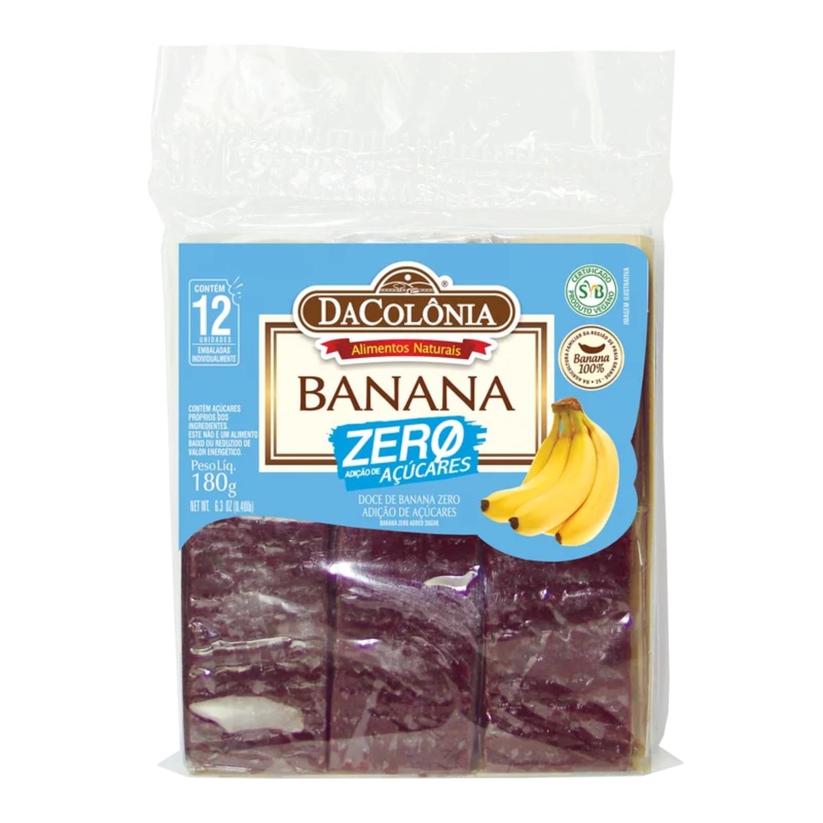 Bananinha Zero Açúcar Da Colônia 180g Cartela com 12 unidades de 15g