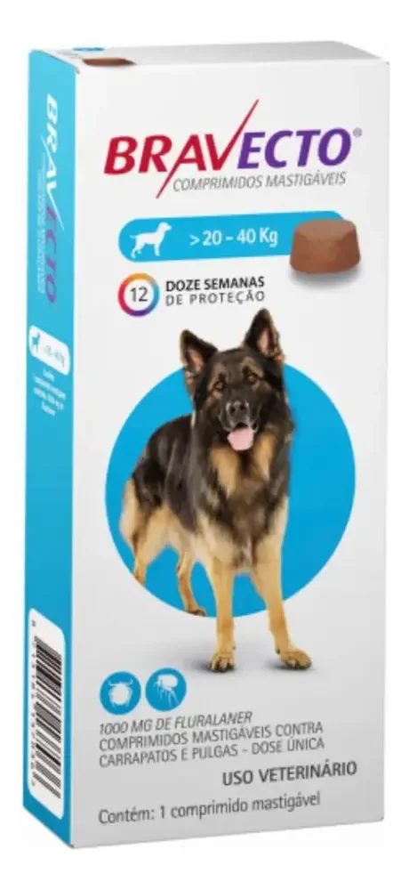 Antipulgas E Carrapatos Msd Bravecto Cães 20 A 40kg 1000mg