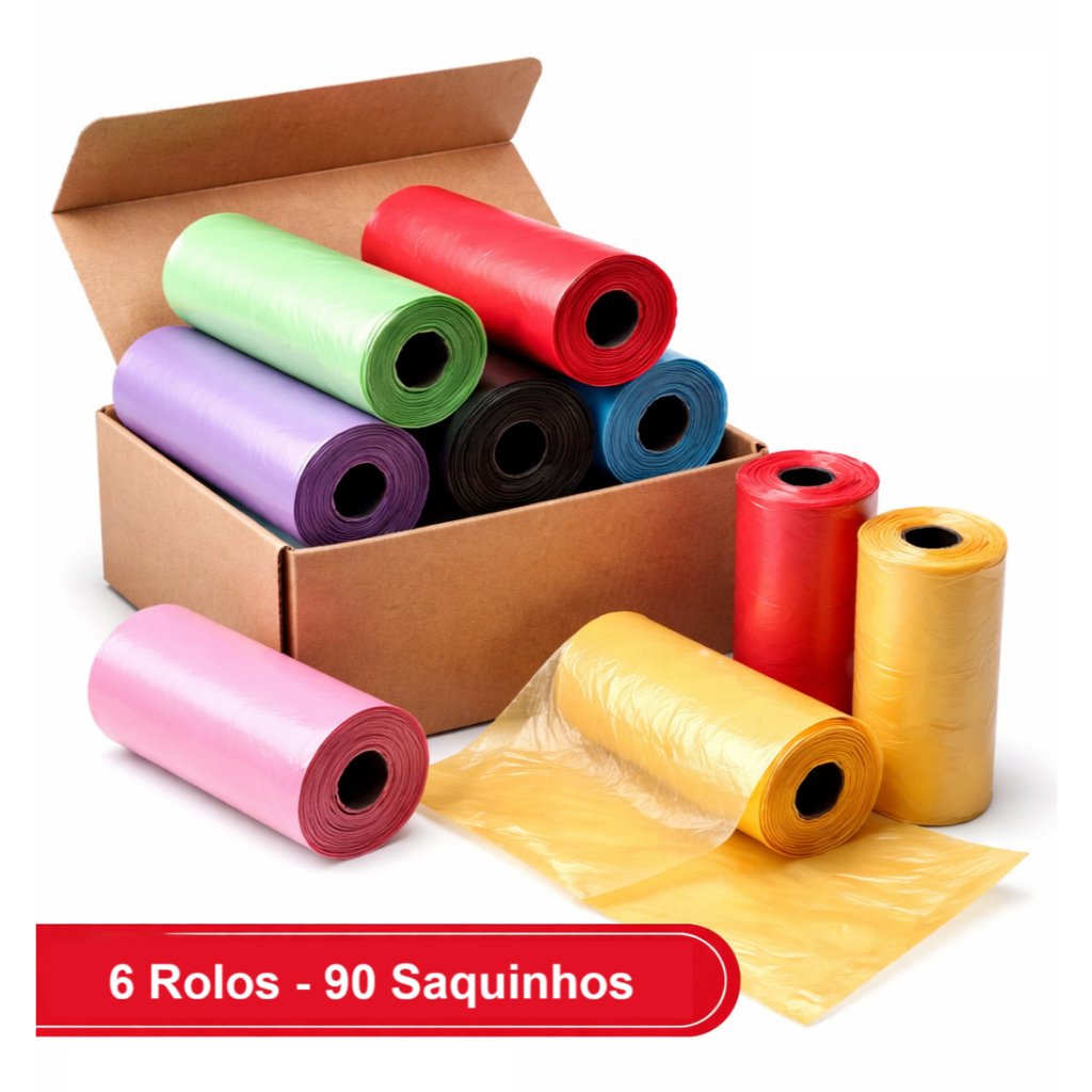 Kit 6 Rolos Cata Caca Rolinhos Pet Saquinho Lixo - 90 Sacos Sortido