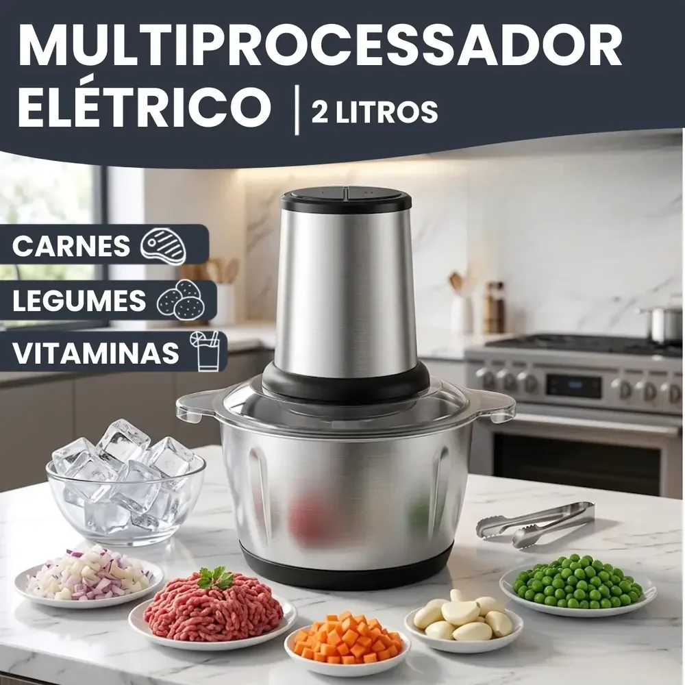Multiprocessador Alimento Moedor Triturador Eletrico 2l Inox Prateado 110v