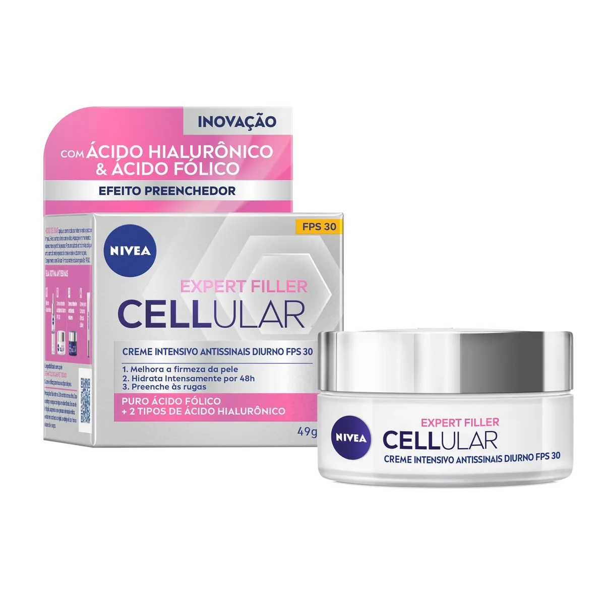 NIVEA Creme Facial Antissinais Cellular Filler Dia FPS 30 49g - Combate sinais de cansaço, reduz rugas e linhas de expressão promovendo firmeza e elasticidade na pele