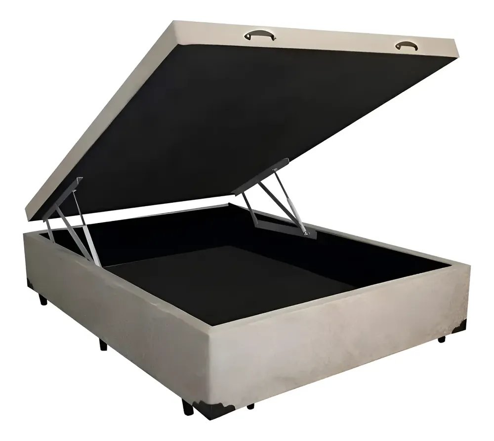Cama Box Baú Premium Casal 138 Bello Box - Suede Cor Bege