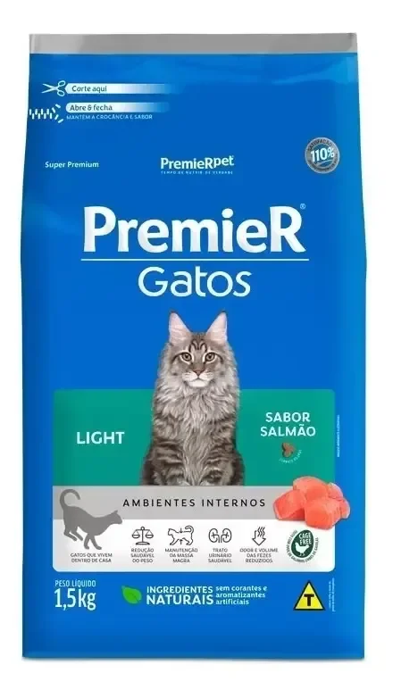 Ração Para Gato Adulto Salmão Light 1,5kg Premierpet