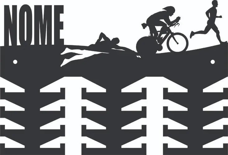 Porta Medalhas Personalizado Triathlon Masculino  24 Ganchos Preto