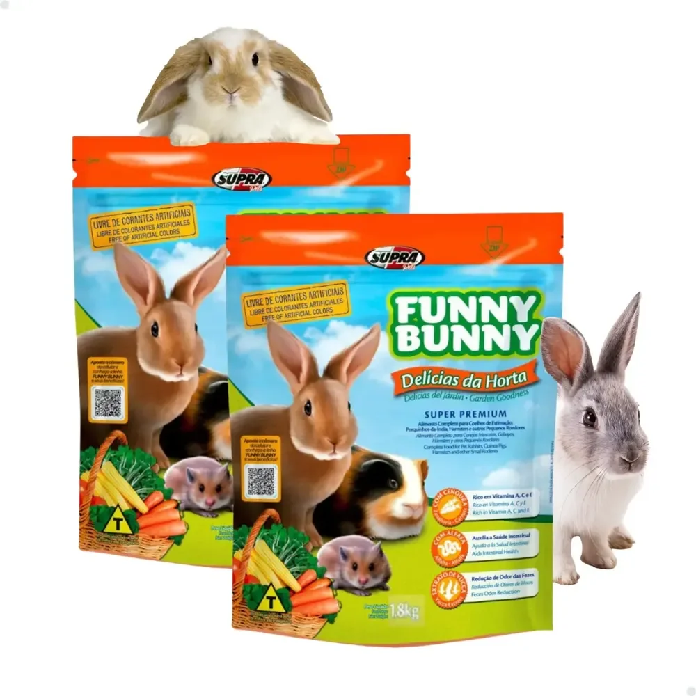 2 Ração Funny Bunny Delicia Da Horta 1,8kg Coelho E Roedores